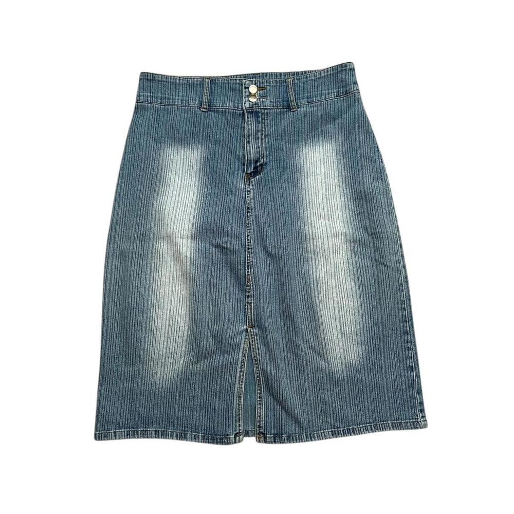 Y2K Denim Midi Skirt Linen Cotton Blend Size 15/16 Boho Grunge